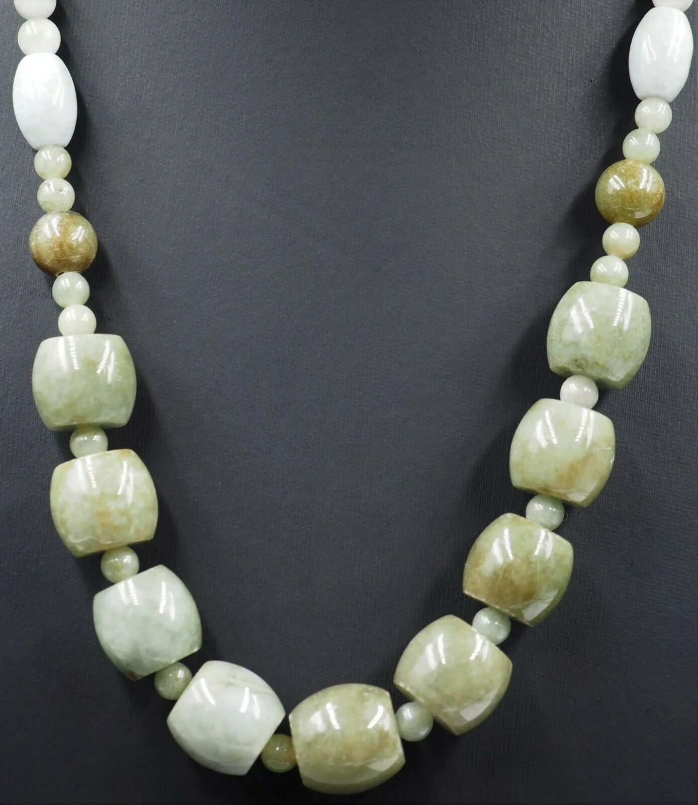 Jade Beaded Necklace with Silver Clasp