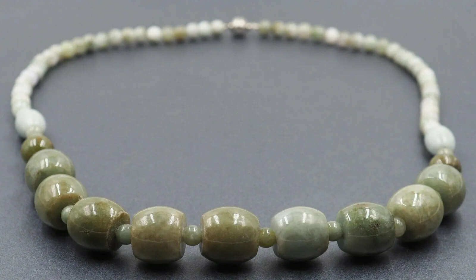 Jade Beaded Necklace with Silver Clasp