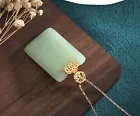 Jade Ethnic Pendant Necklace Charm 18K Gold Plated Chain Retro Dainty Gemstone