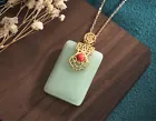 Jade Ethnic Pendant Necklace Charm 18K Gold Plated Chain Retro Dainty Gemstone