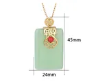 Jade Ethnic Pendant Necklace Charm 18K Gold Plated Chain Retro Dainty Gemstone