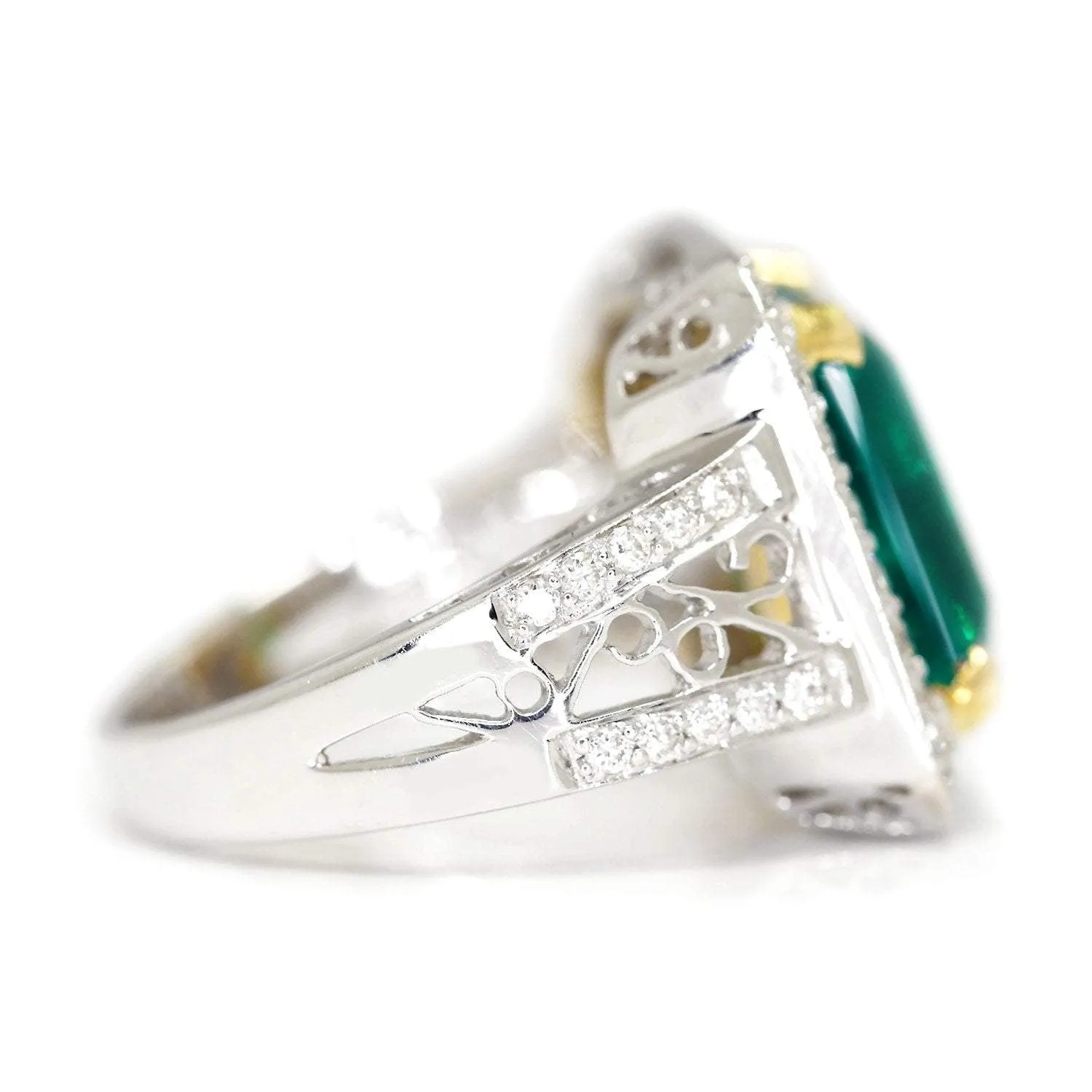 Large Emerald Halo Ring with Accents 18K Two-Tone Gold 6.04ctw