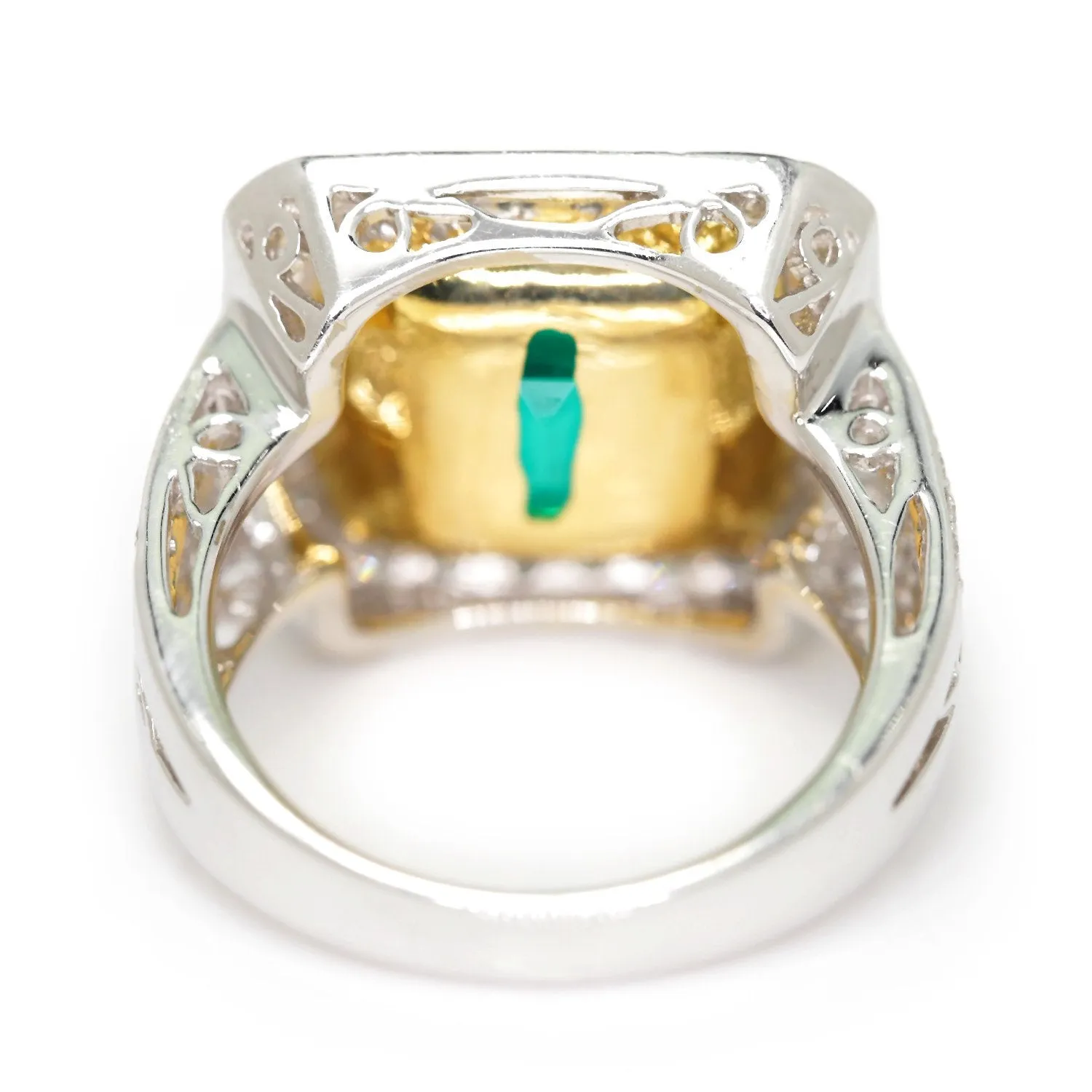 Large Emerald Halo Ring with Accents 18K Two-Tone Gold 6.04ctw