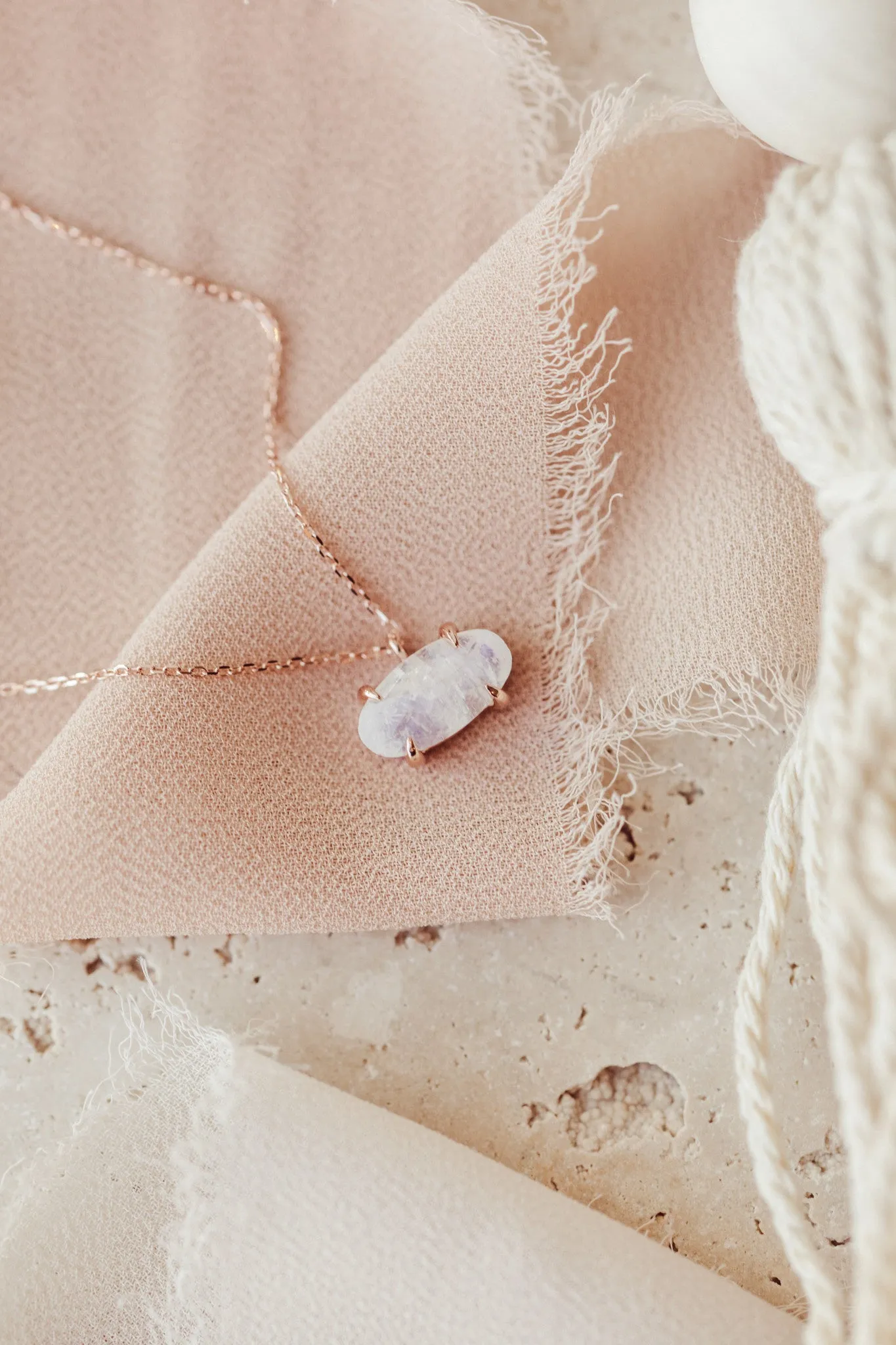 Large Oval Moonstone in Prongs Necklace