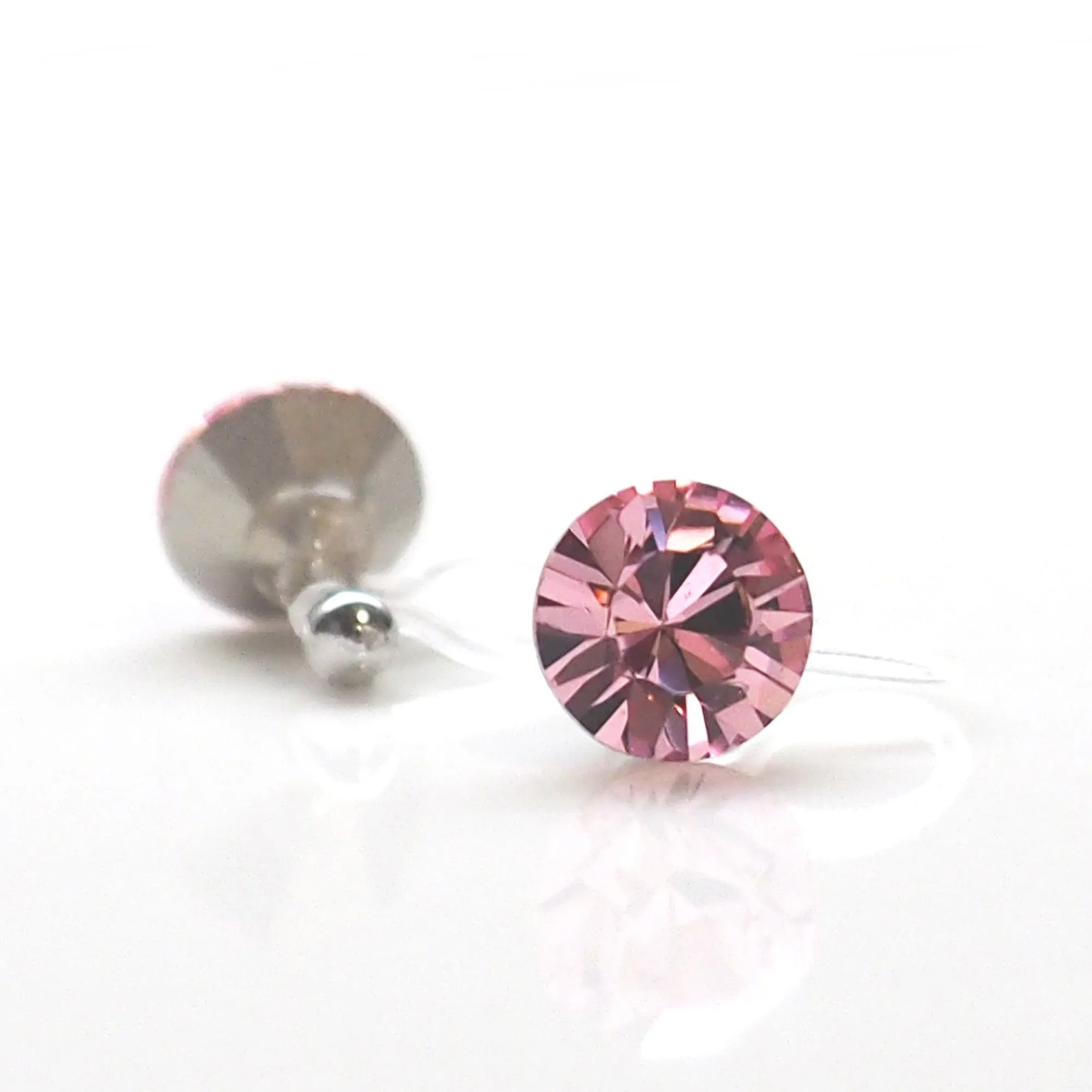 Light rose Swarovski crystal invisible clip on stud earrings