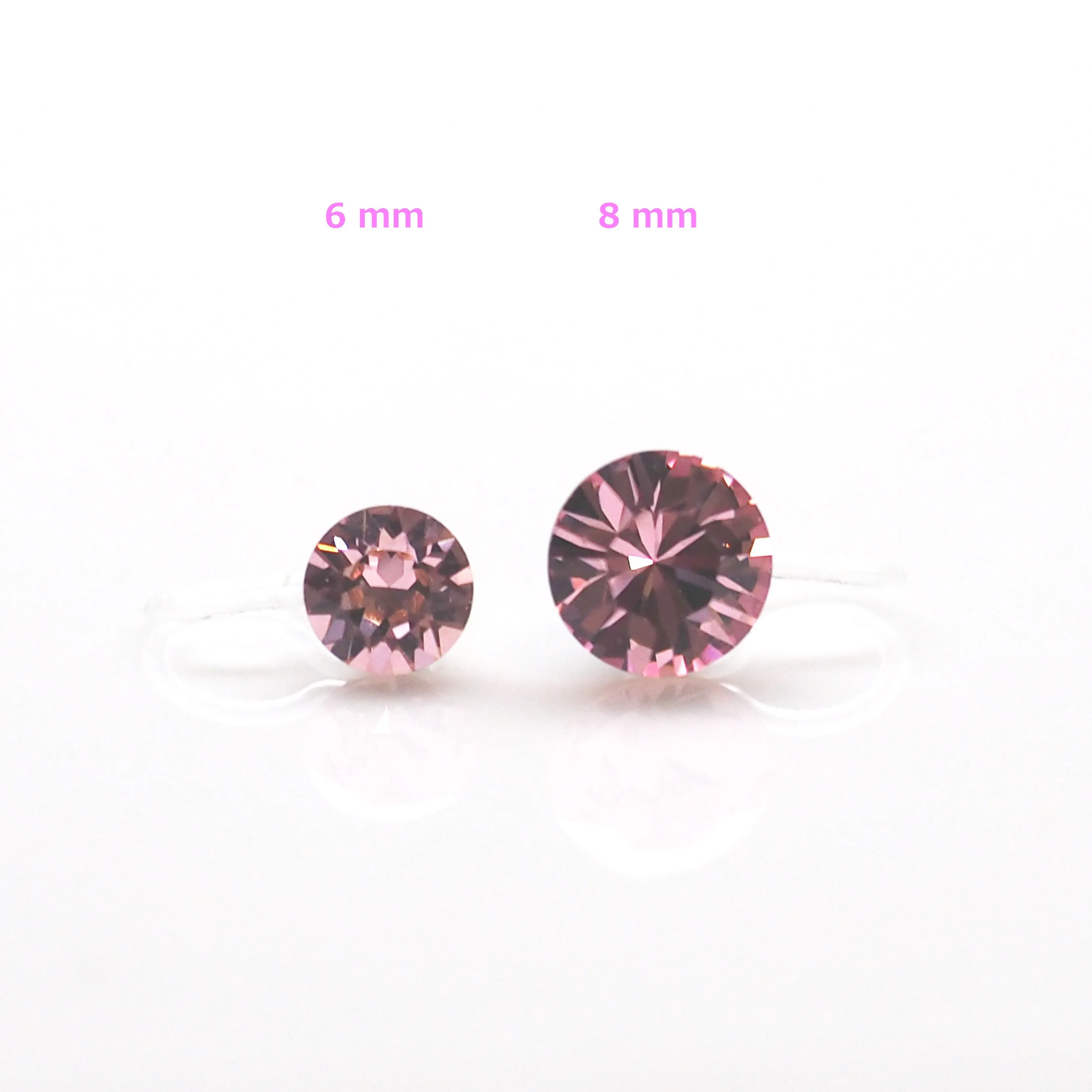 Light rose Swarovski crystal invisible clip on stud earrings