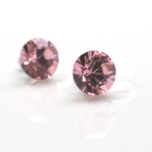 Light rose Swarovski crystal invisible clip on stud earrings
