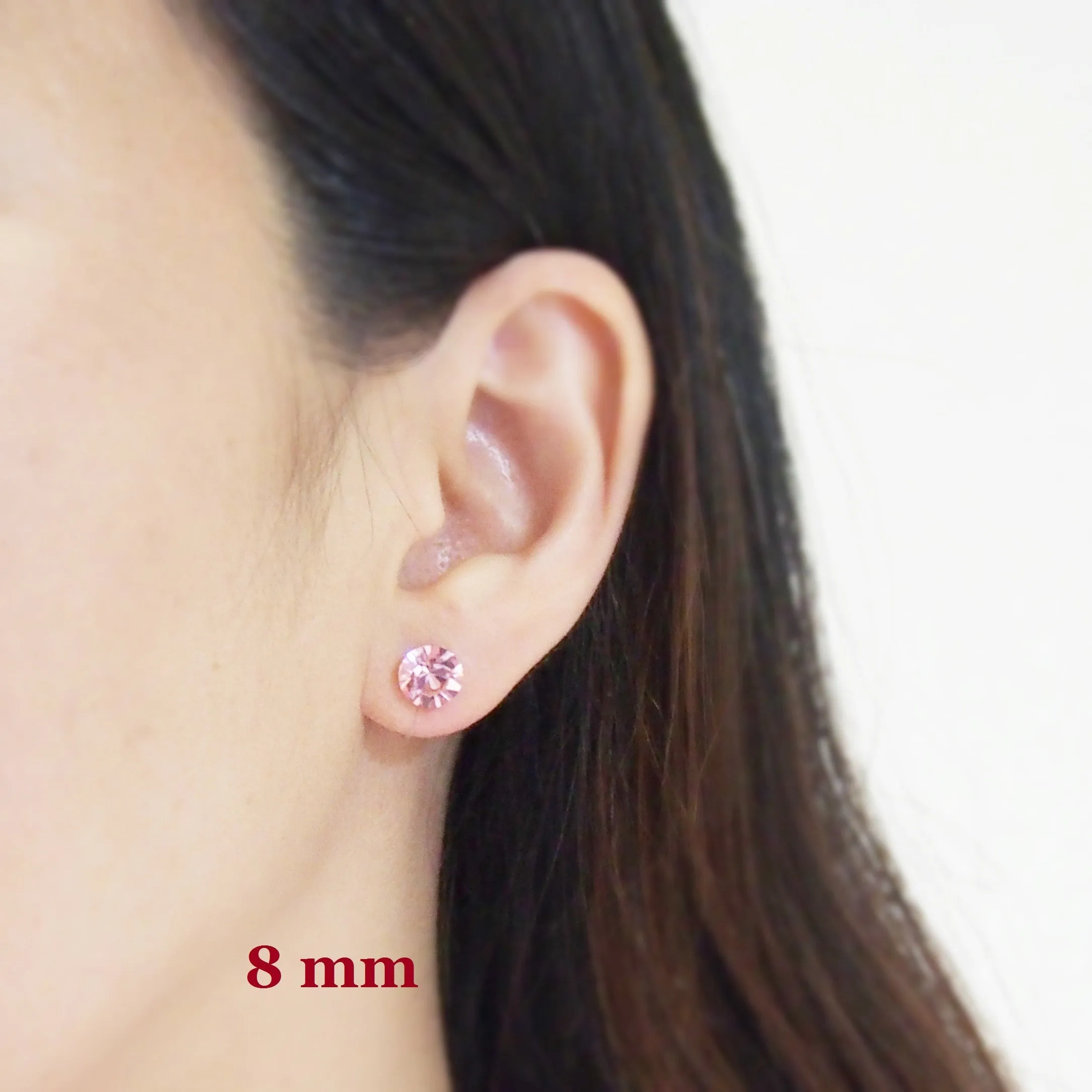 Light rose Swarovski crystal invisible clip on stud earrings