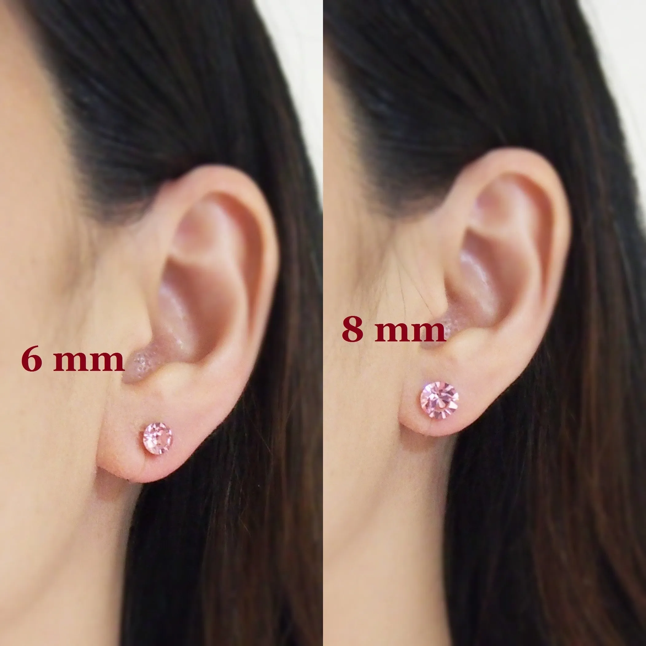 Light rose Swarovski crystal invisible clip on stud earrings
