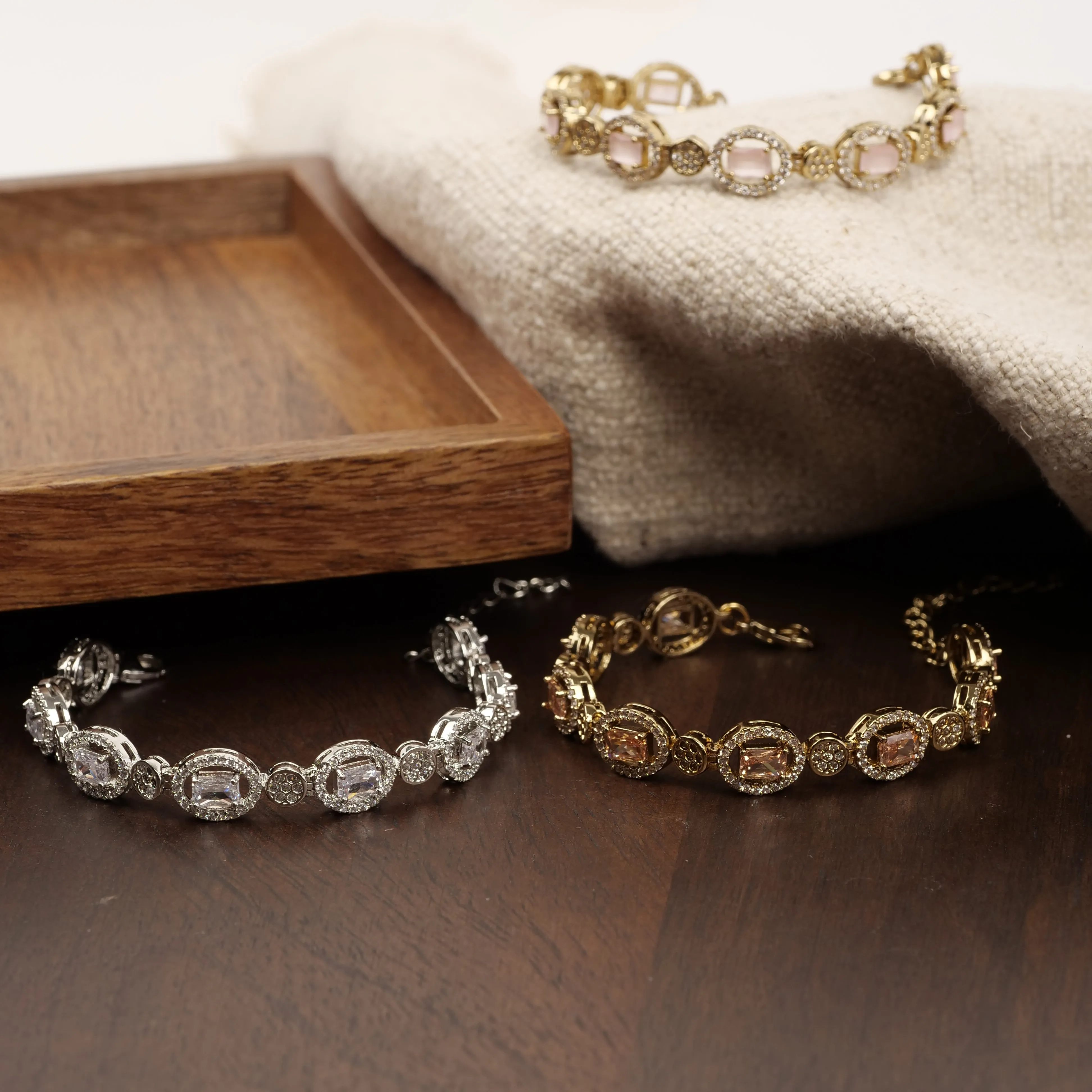 Light Topaz Halo Cubic Zirconia Bracelet