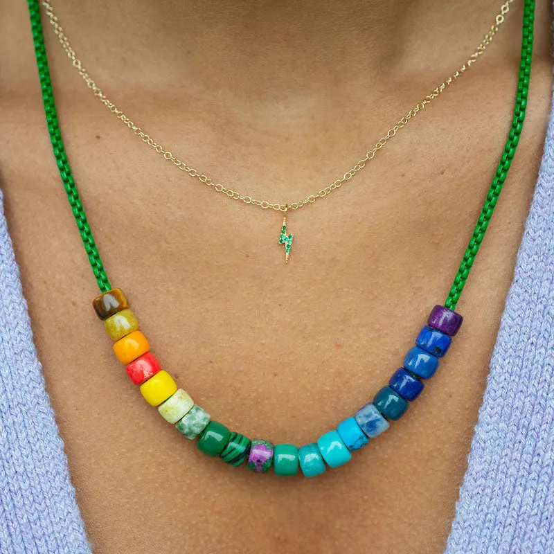 Lightning Bolt Emerald Crystal Charm Necklace