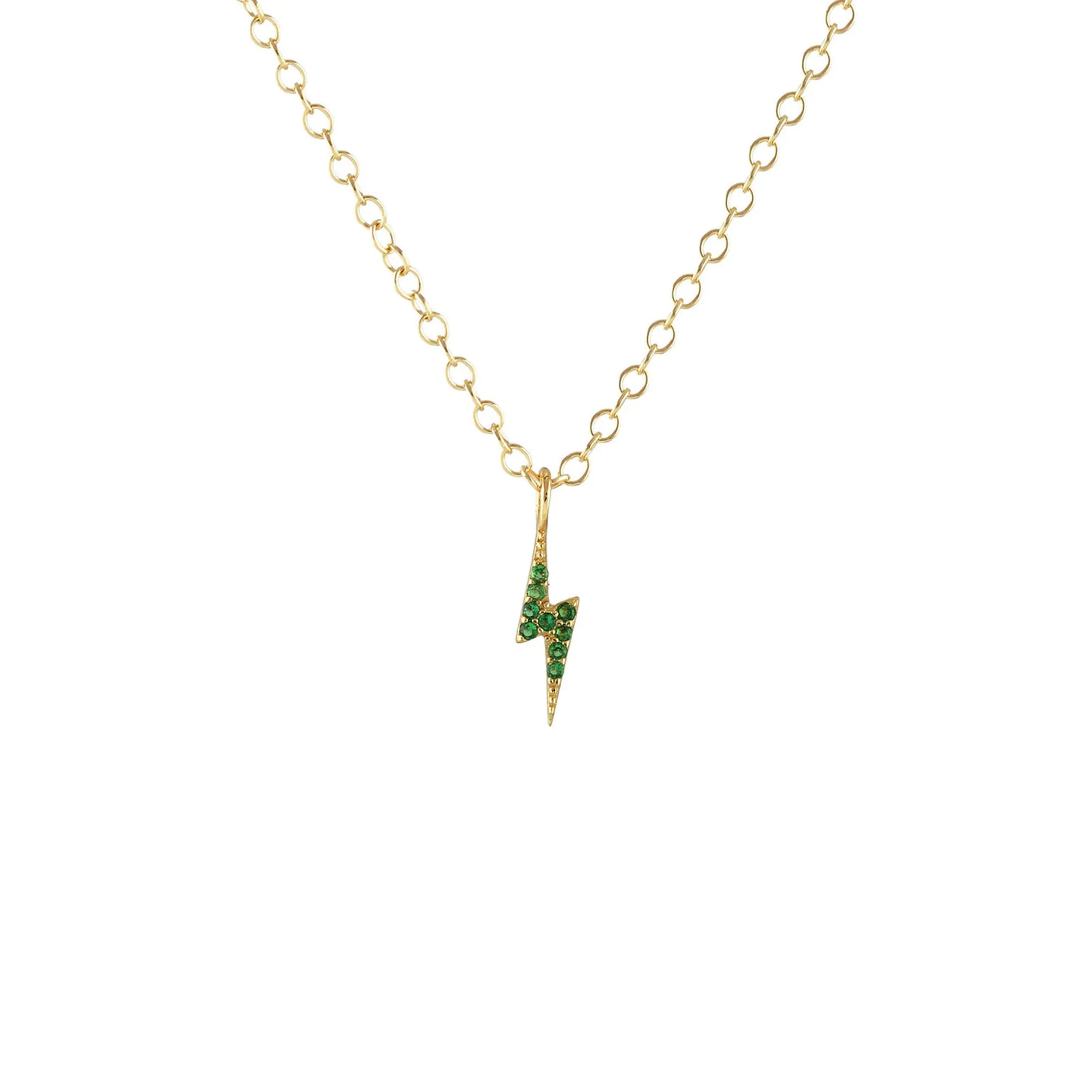 Lightning Bolt Emerald Crystal Charm Necklace