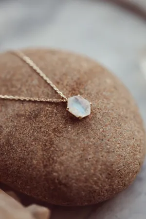 Long Hexagon Moonstone in Prongs Necklace