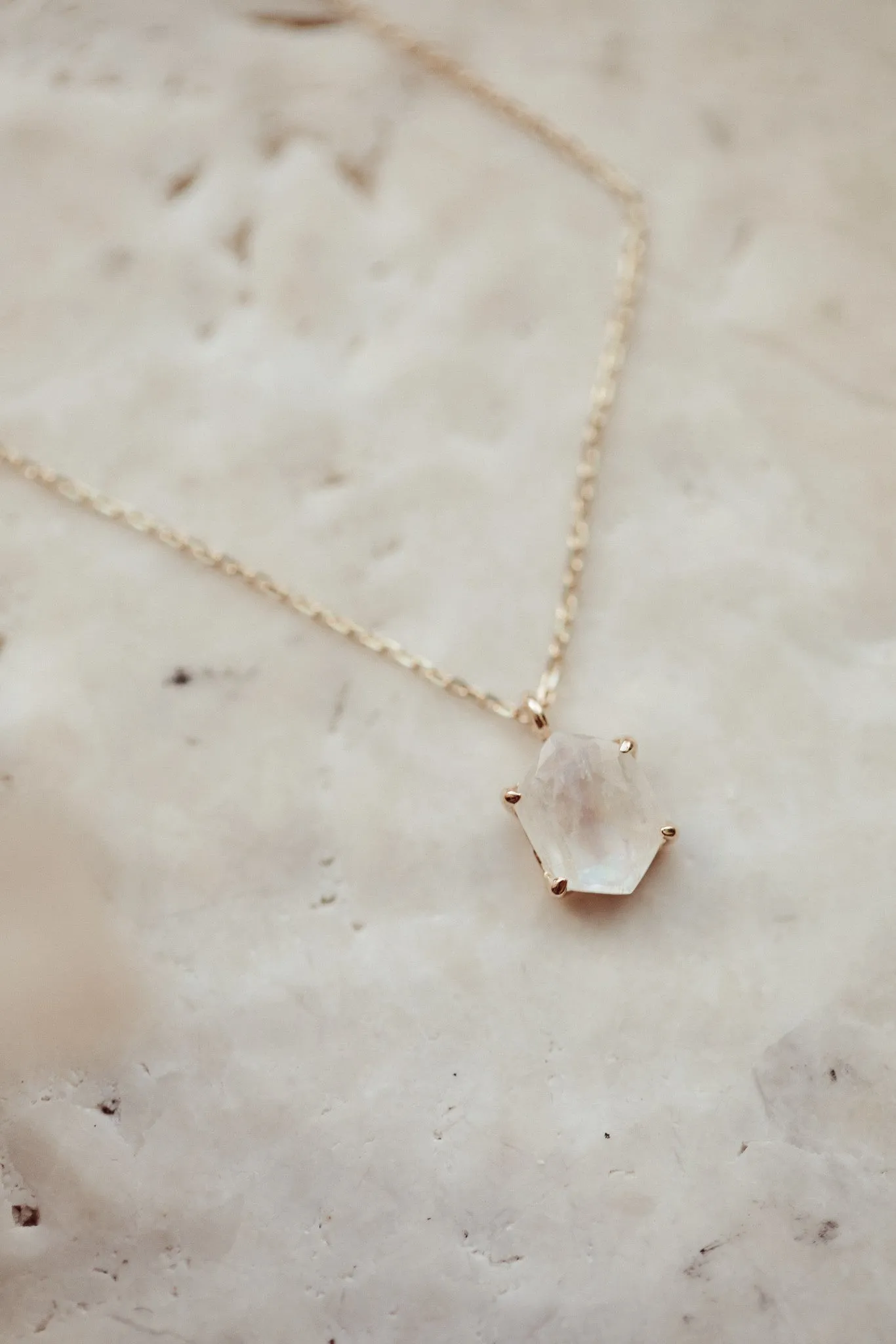 Long Hexagon Moonstone in Prongs Necklace