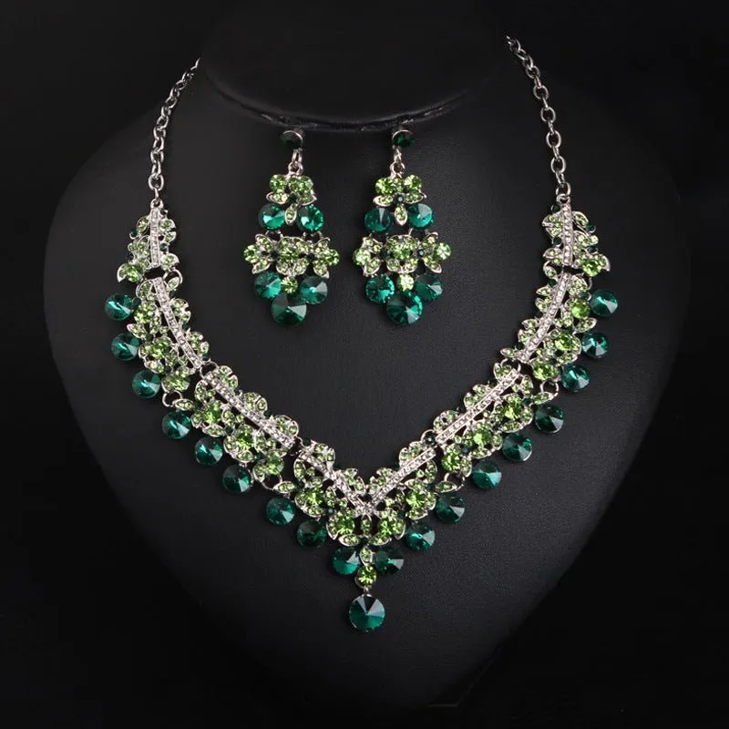 Luxy Moon Emerald Crystal Wedding Jewelry Sets For Wedding