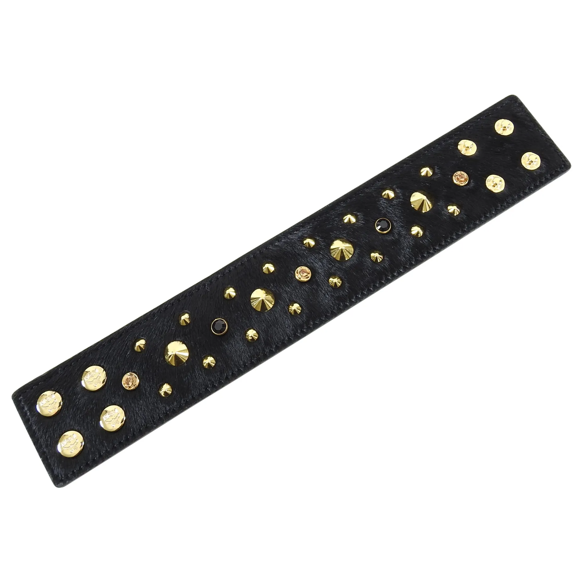 MCM Black Calf Hair Gold Stud Leather Cuff Bracelet