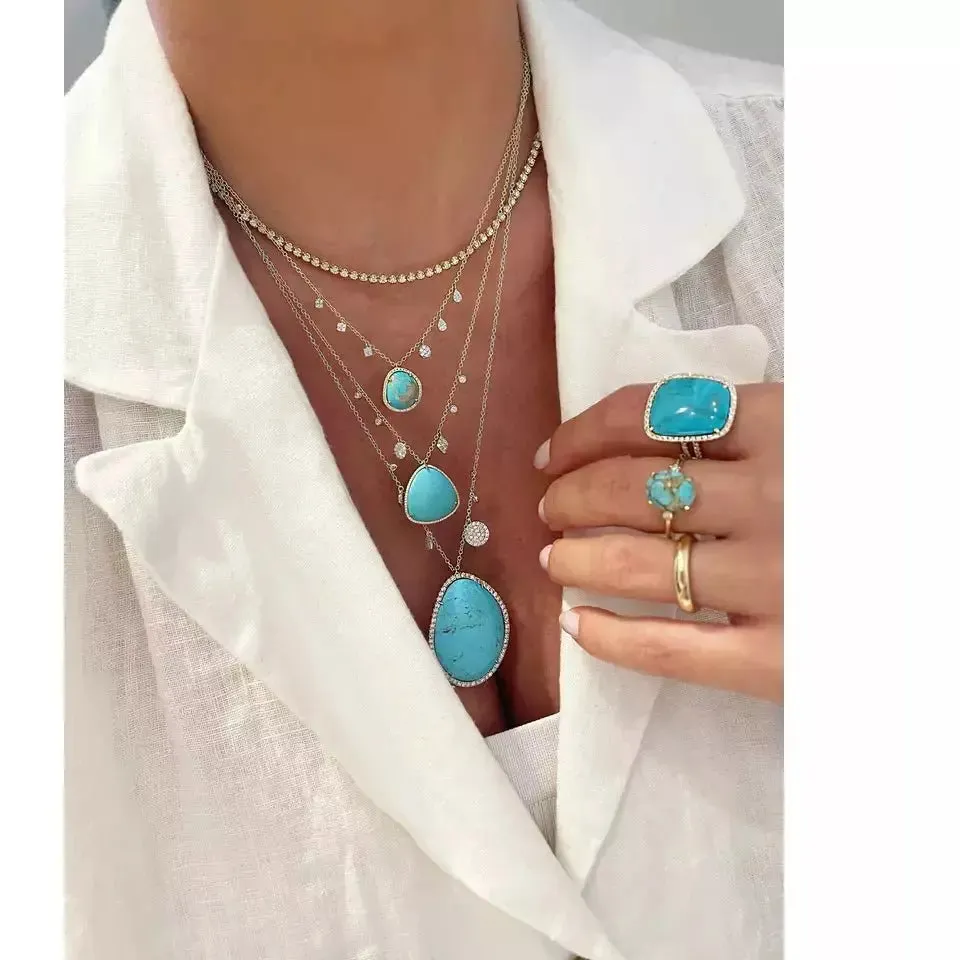 Meira T Turquoise and Diamond Yellow Gold Pendant with Charm Accents