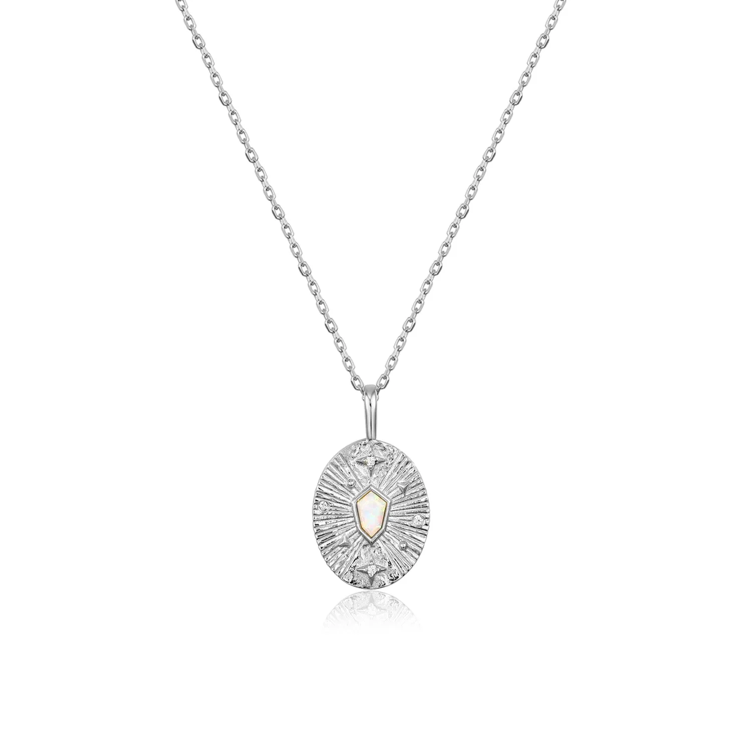 Mellonia | Holly Necklace | Opal & White CZ | White Rhodium Plated 925 Silver