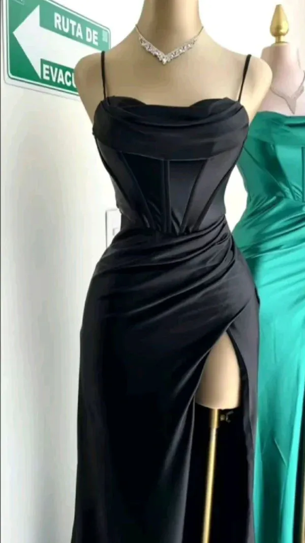 Mermaid Satin Long Prom Dress With Side Slit Charming Evening Party Dress