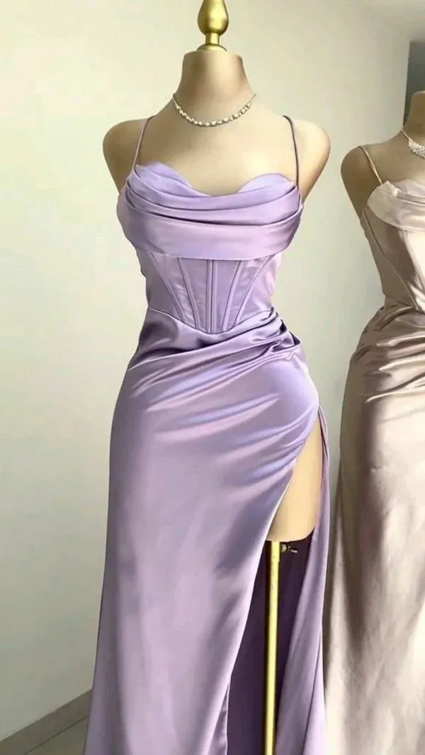 Mermaid Satin Long Prom Dress With Side Slit Charming Evening Party Dress