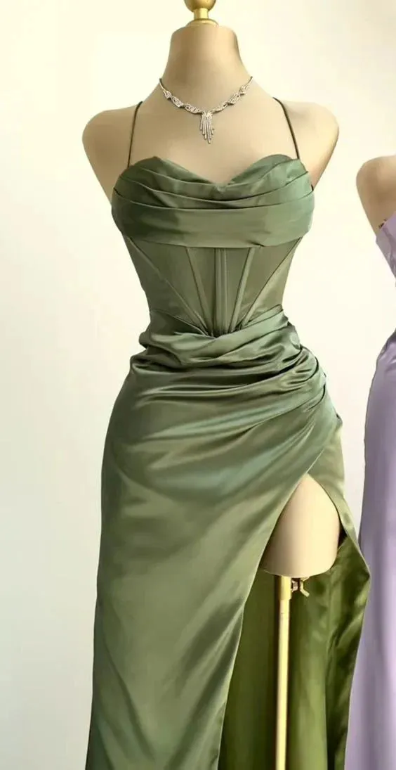Mermaid Satin Long Prom Dress With Side Slit Charming Evening Party Dress