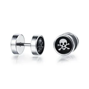 Metal Skull and Crossbones Dumbbell Earrings Studs Stainless Steel