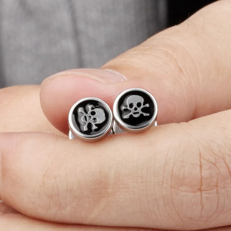 Metal Skull and Crossbones Dumbbell Earrings Studs Stainless Steel