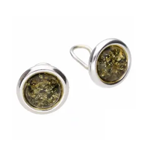 MILENA Clip On Earrings Silver and Green Baltic Amber