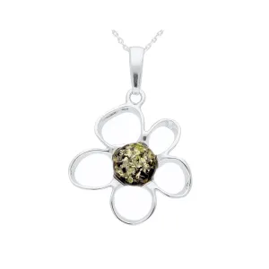 MILENA necklace Silver and Green Amber Flower