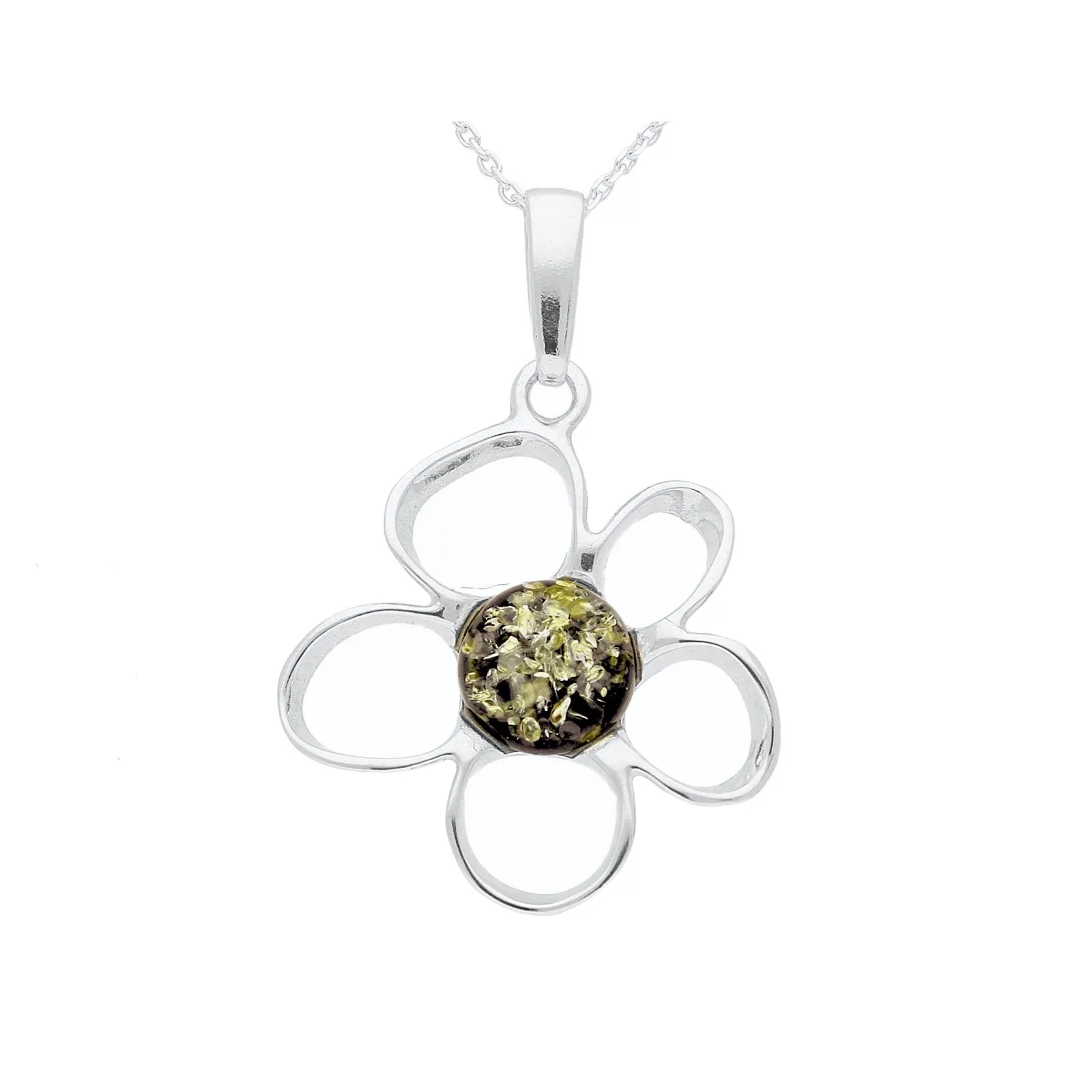 MILENA necklace Silver and Green Amber Flower