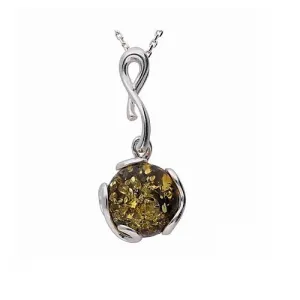 MILENA necklace Silver and Green Amber Round