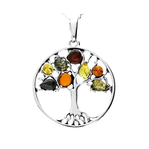 MILENA necklace Silver and Multicolor Amber Tree of Life