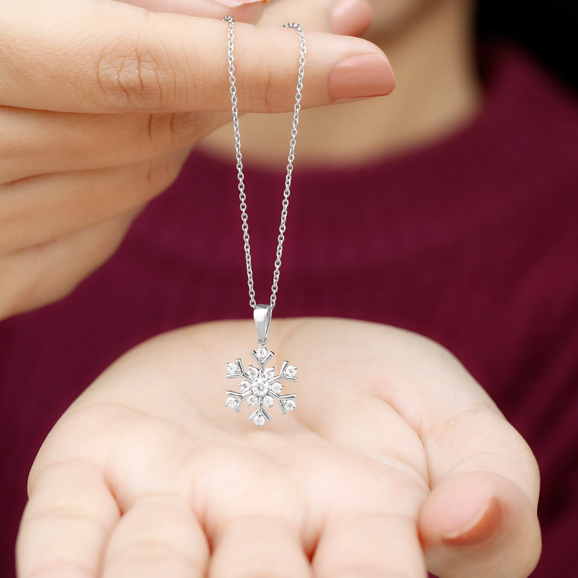 Minimal Diamond Snowflake Pendant