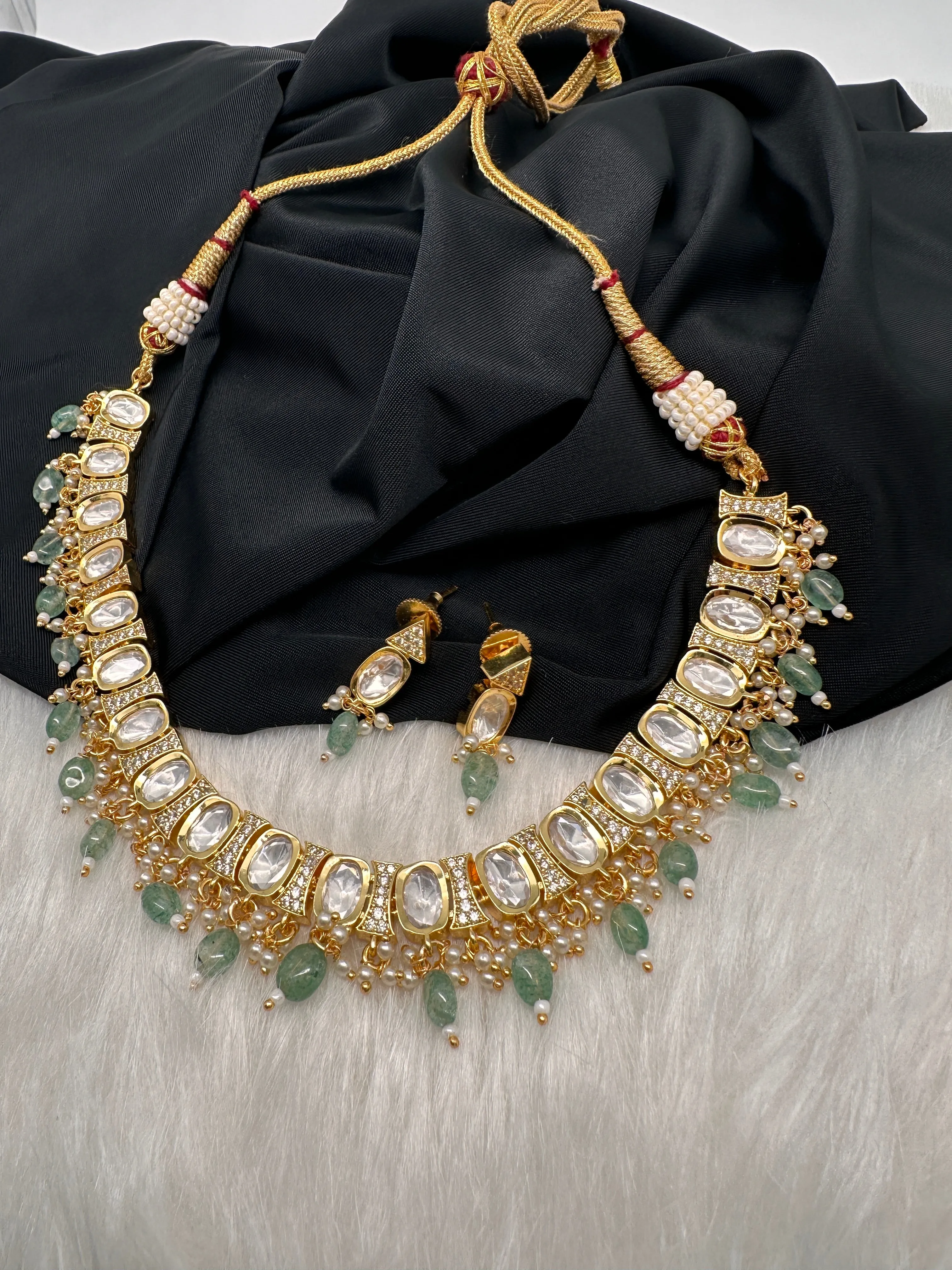 Moissanite Clear Stone Emerald Beads Short Necklace