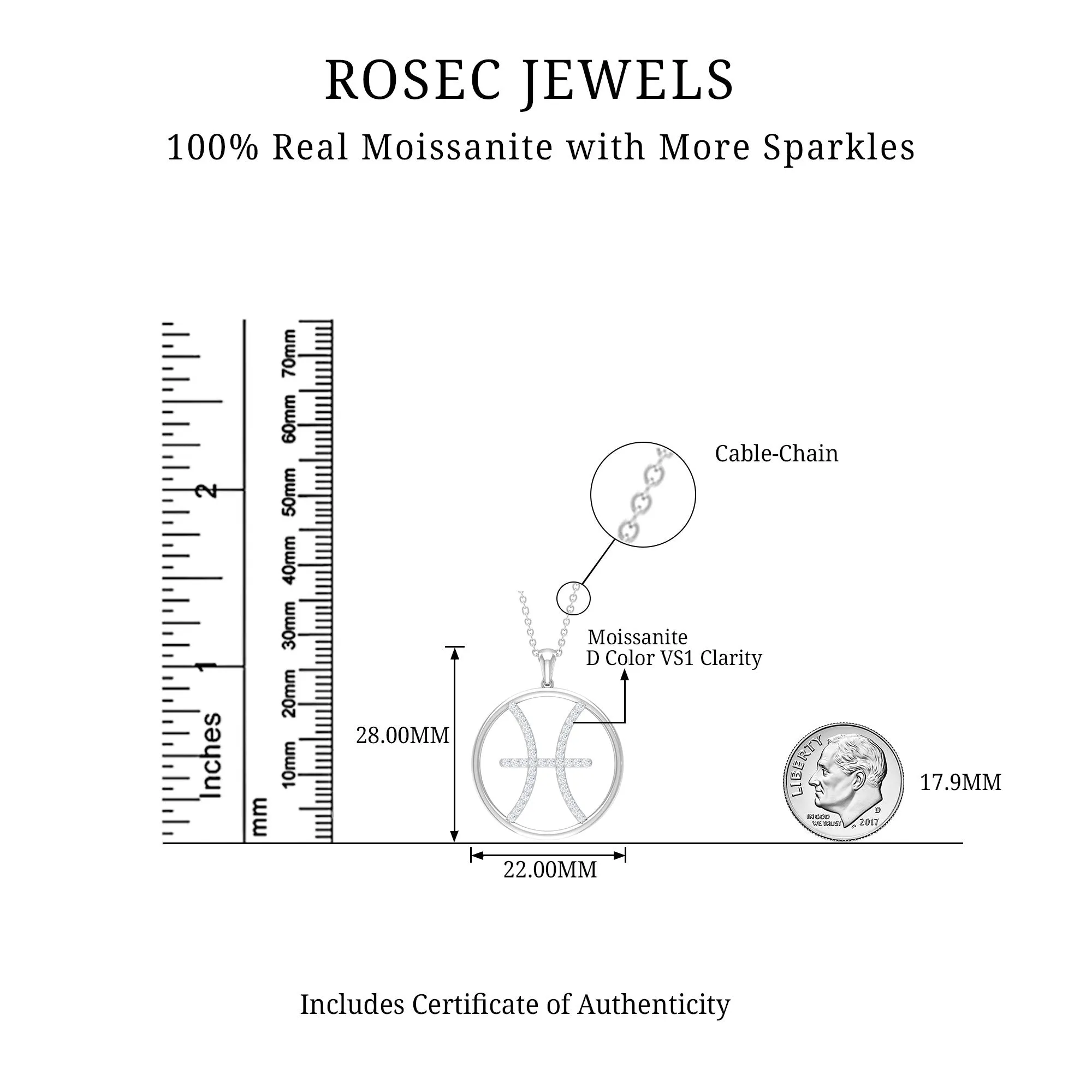 Moissanite Pisces Zodiac Pendant Necklace