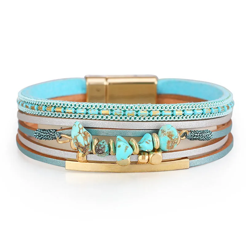 Natural Beaded Leather Clasp Bracelets