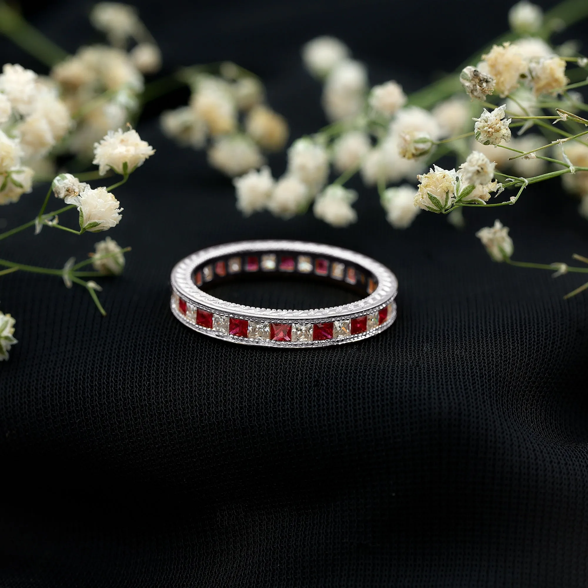 Natural Ruby Moissanite Eternity Band Ring