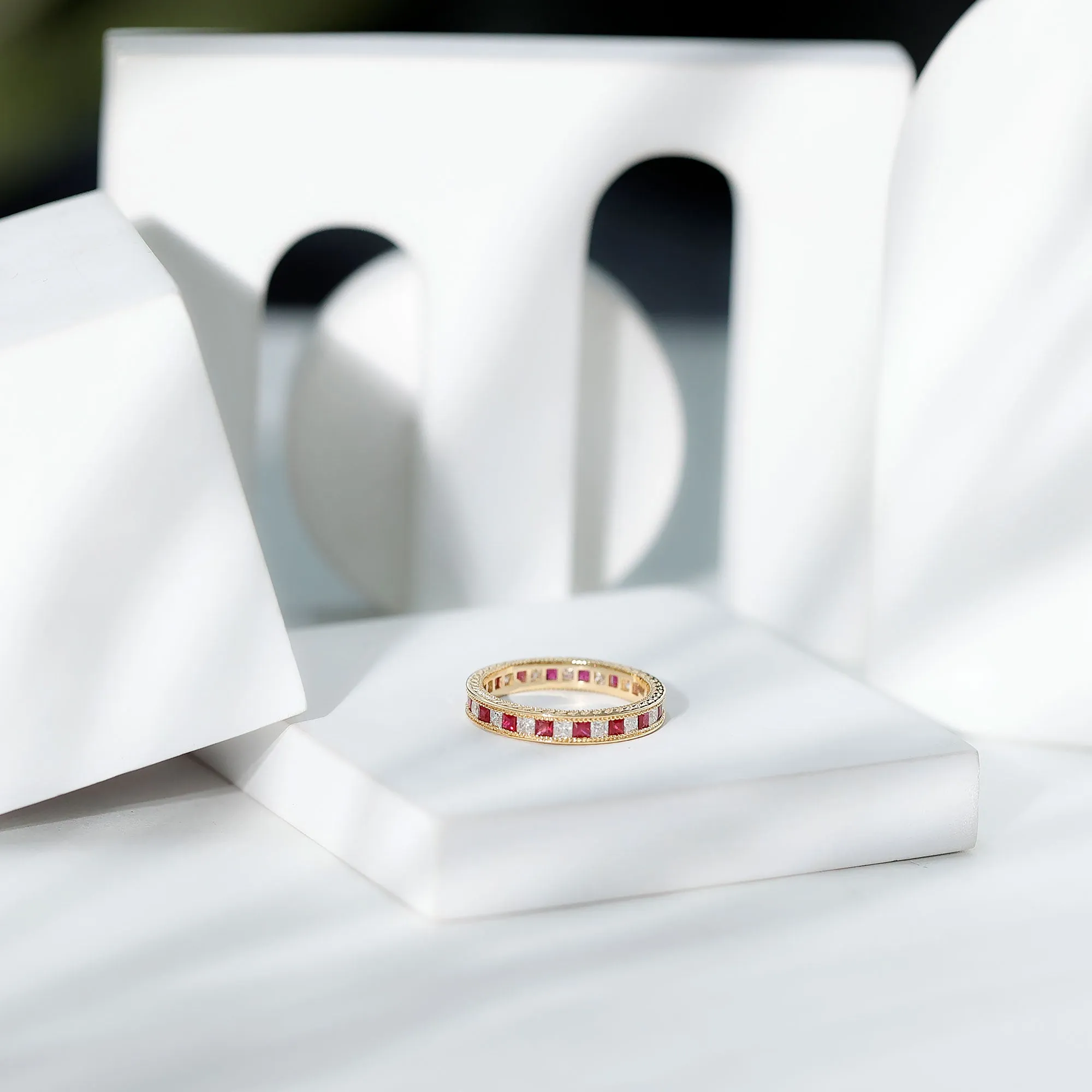 Natural Ruby Moissanite Eternity Band Ring