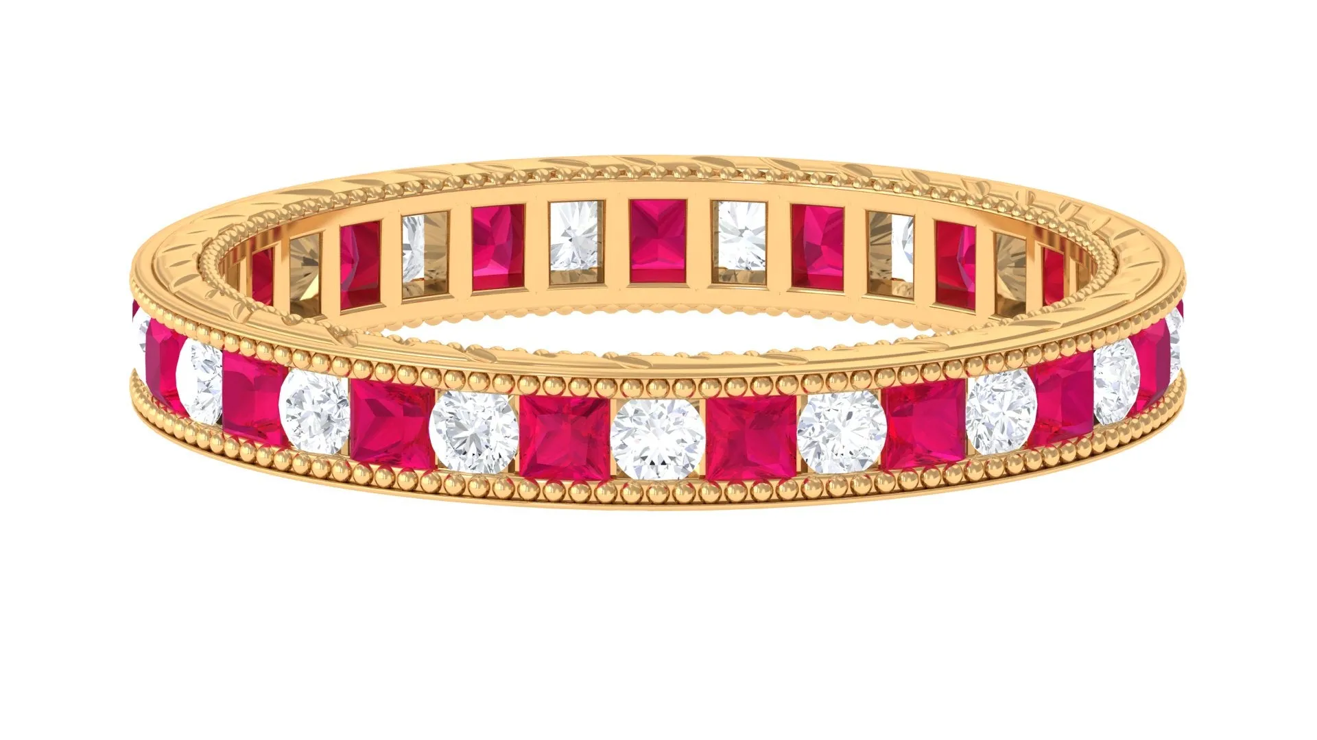 Natural Ruby Moissanite Eternity Band Ring
