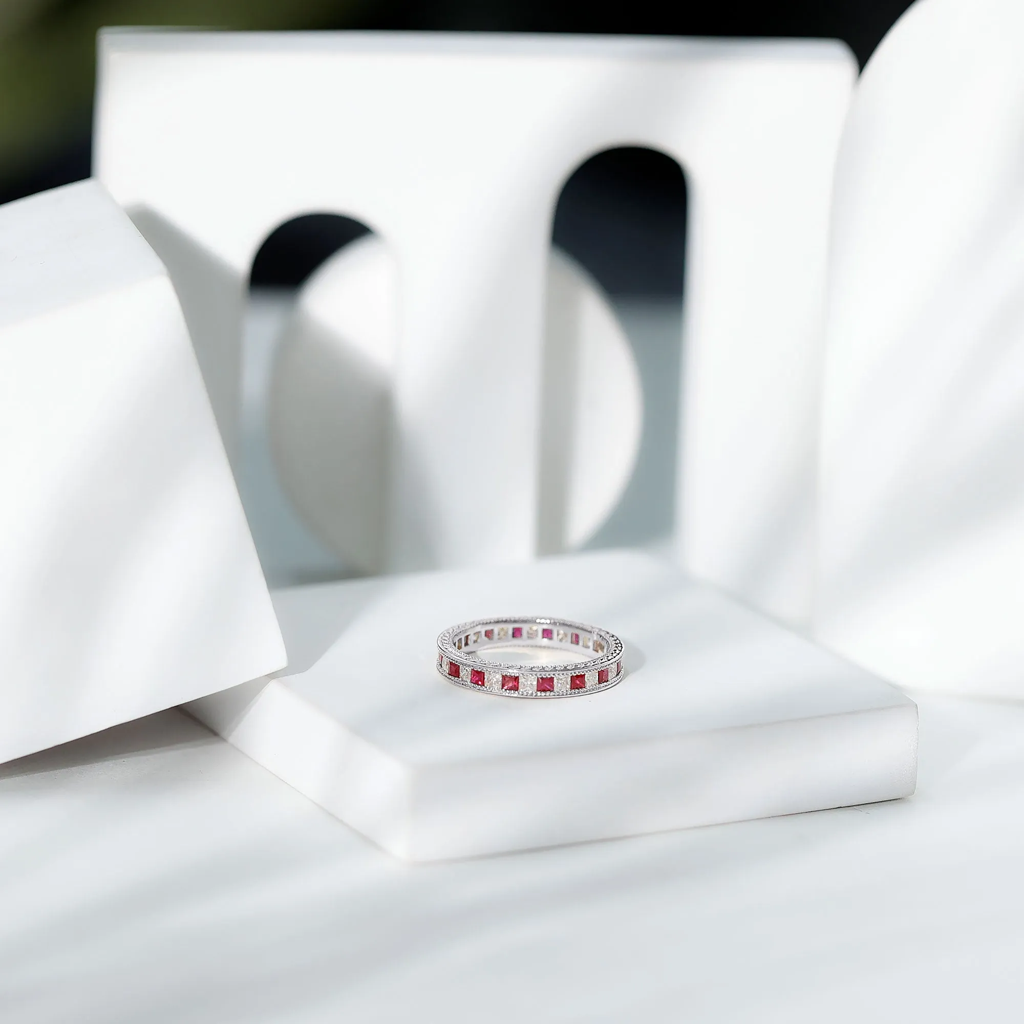 Natural Ruby Moissanite Eternity Band Ring