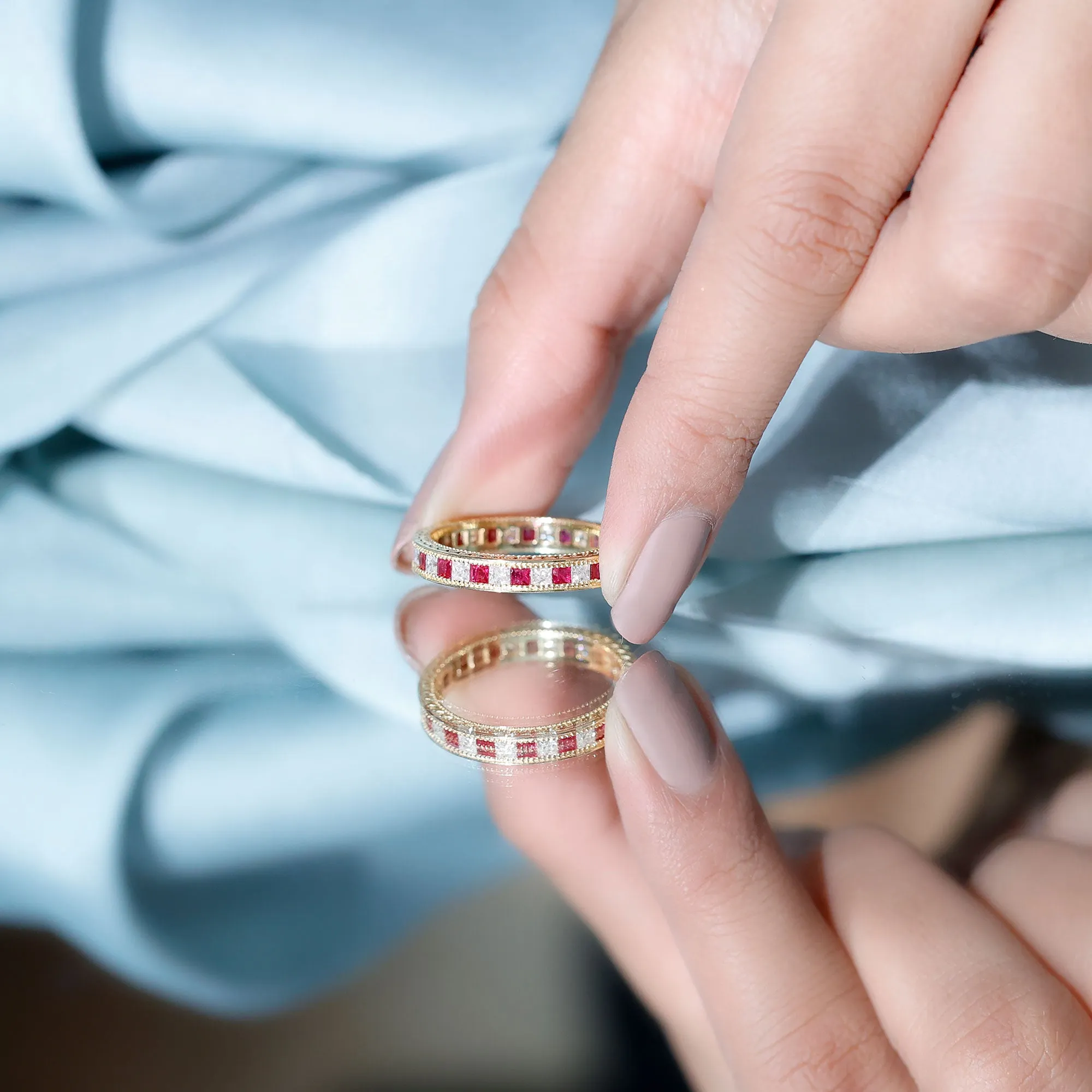 Natural Ruby Moissanite Eternity Band Ring