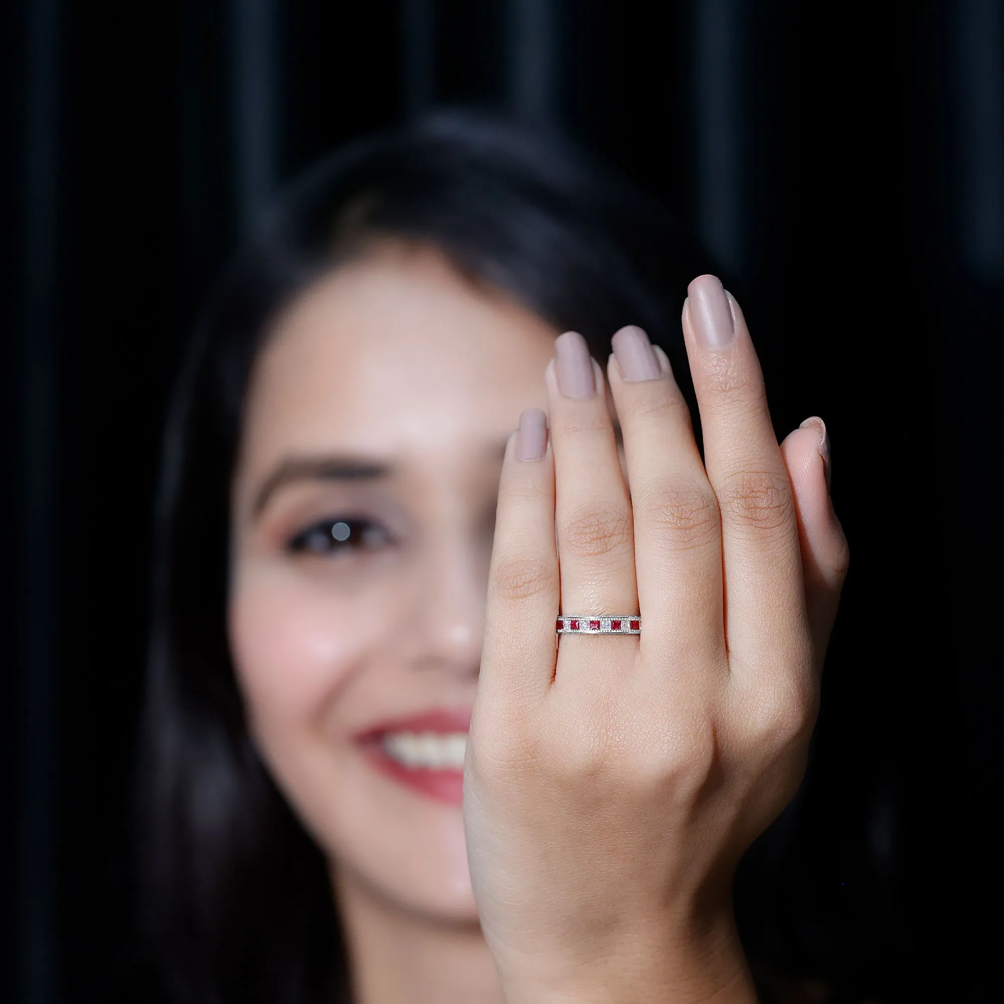 Natural Ruby Moissanite Eternity Band Ring