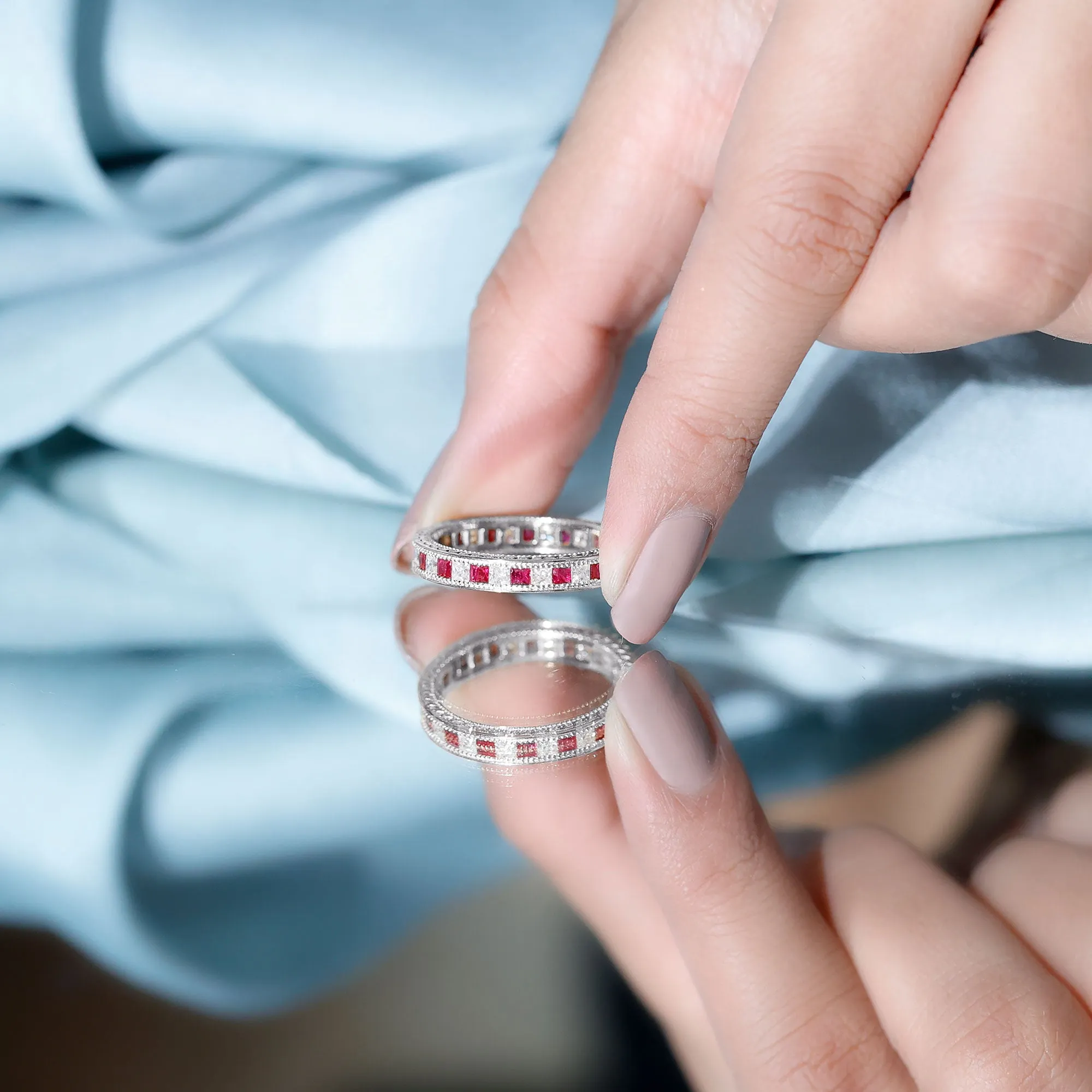 Natural Ruby Moissanite Eternity Band Ring