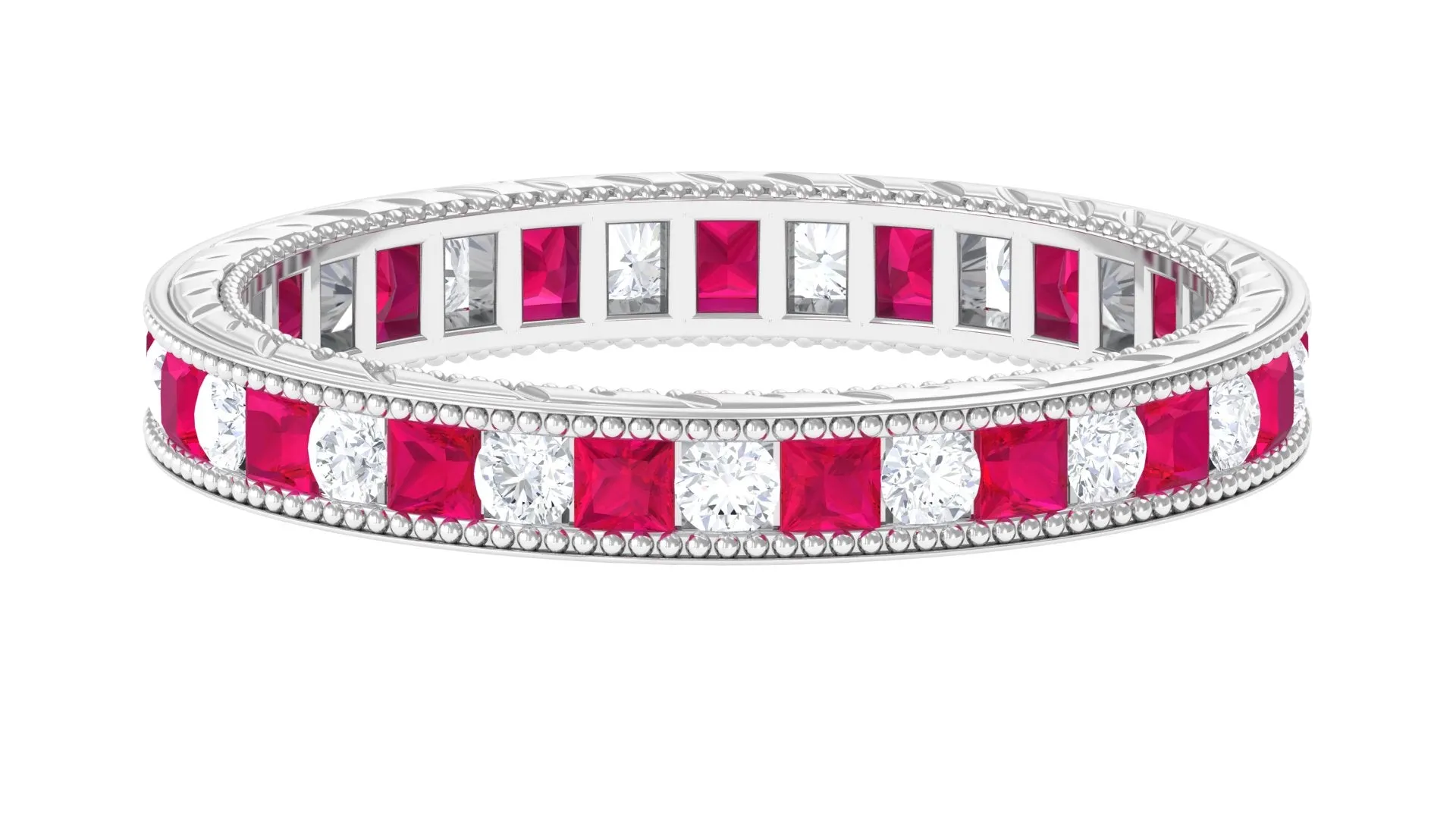 Natural Ruby Moissanite Eternity Band Ring