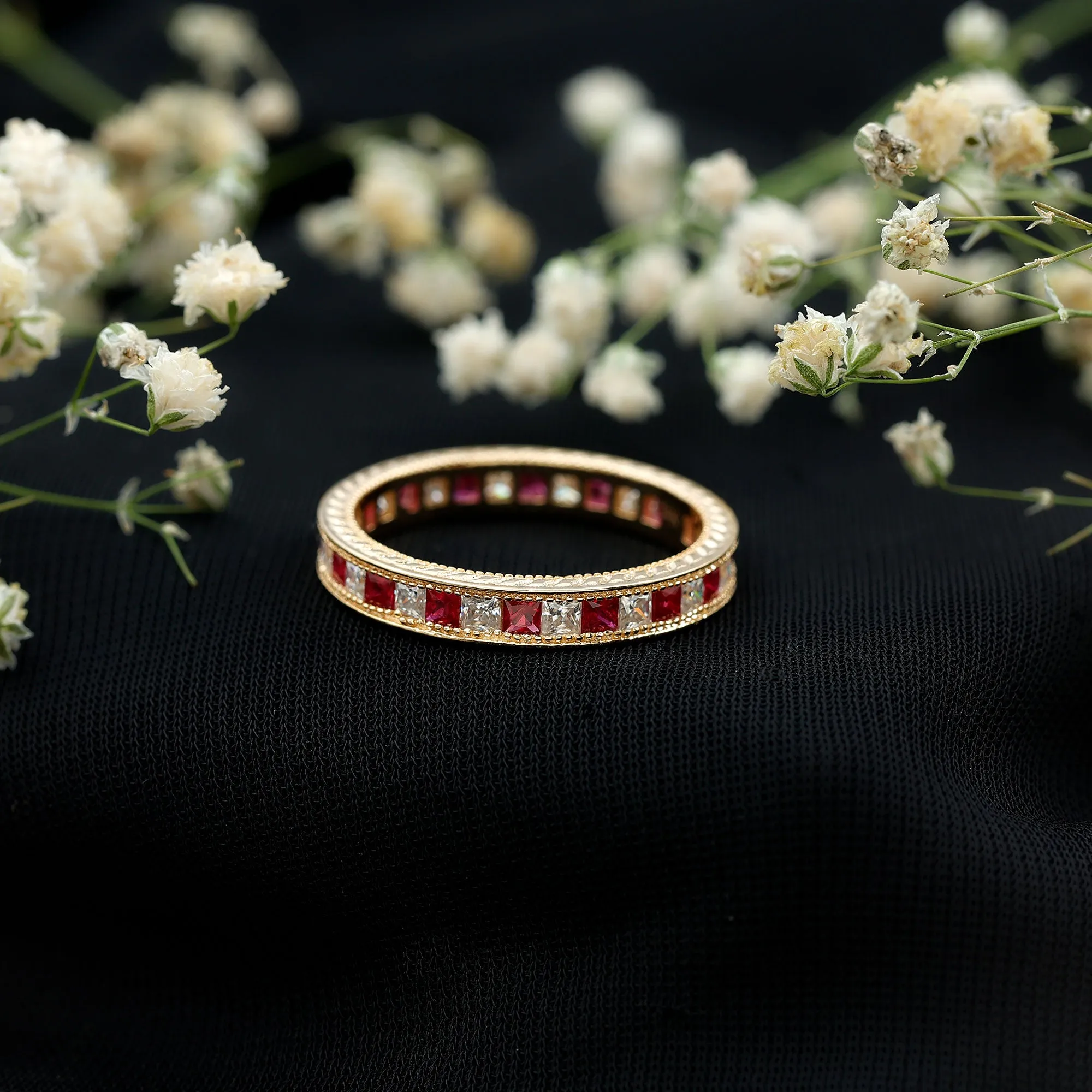 Natural Ruby Moissanite Eternity Band Ring