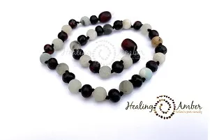Necklace  -  Raw Molasses Amber & Amazonite Gemstone