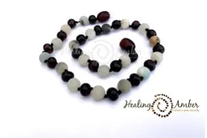 Necklace  -  Raw Molasses Amber & Amazonite Gemstone