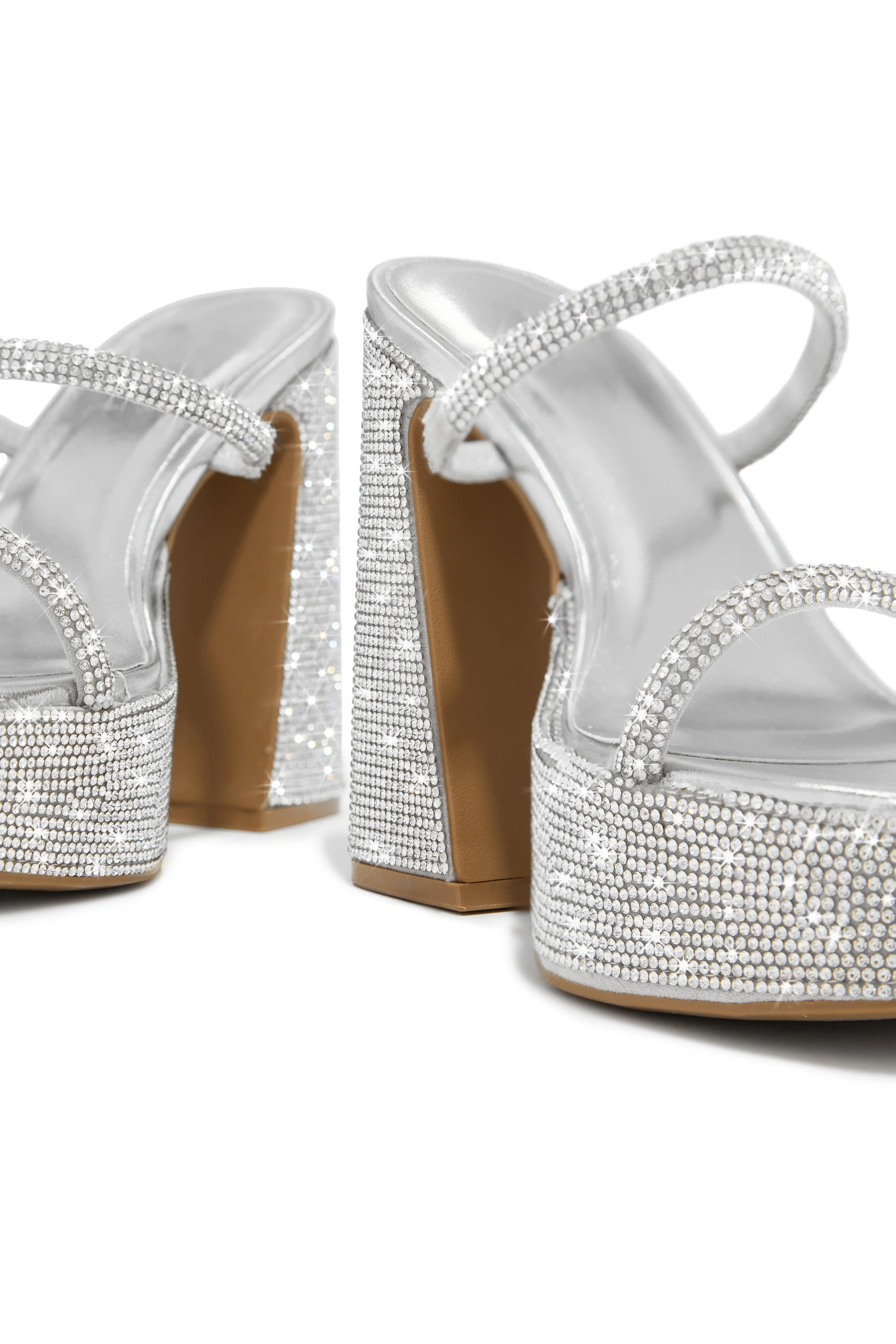 Nights In Paris Embellished Platform Block Heel Mules - Silver