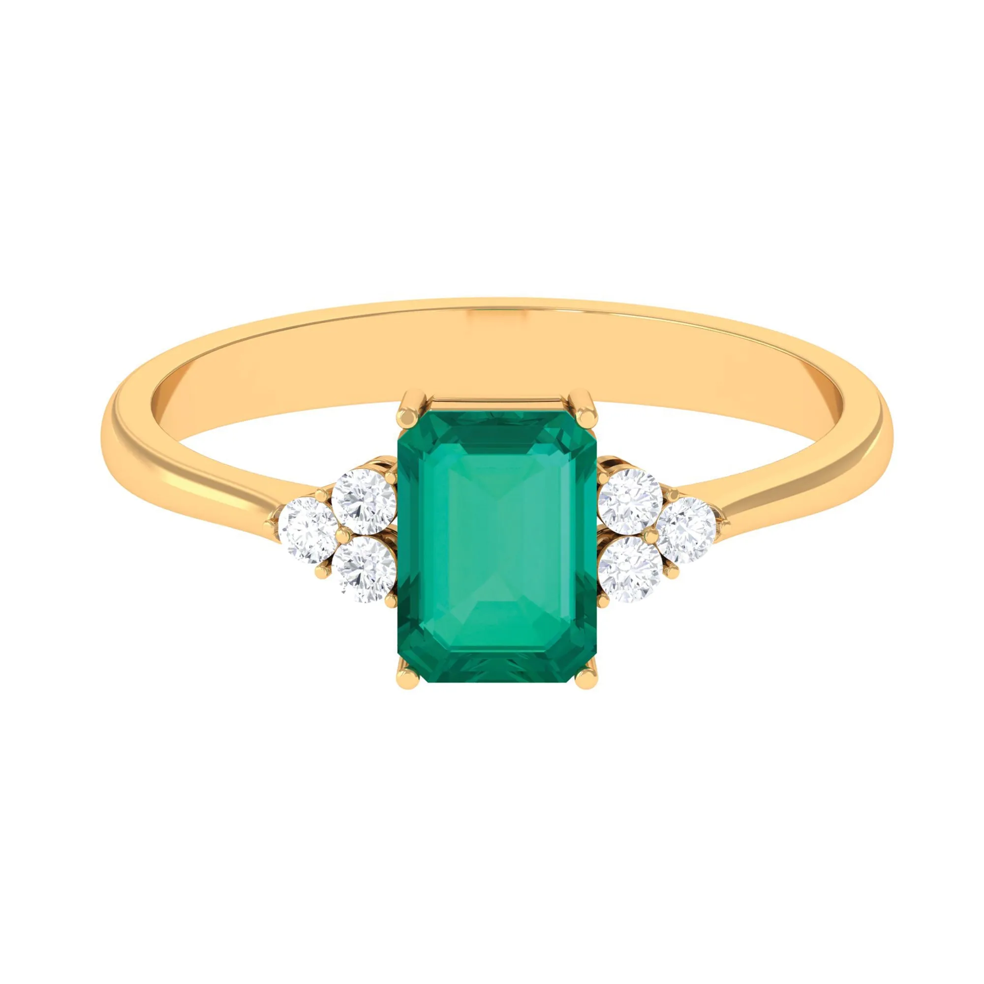 Octagon Cut Emerald Engagement Ring with Diamond Trio