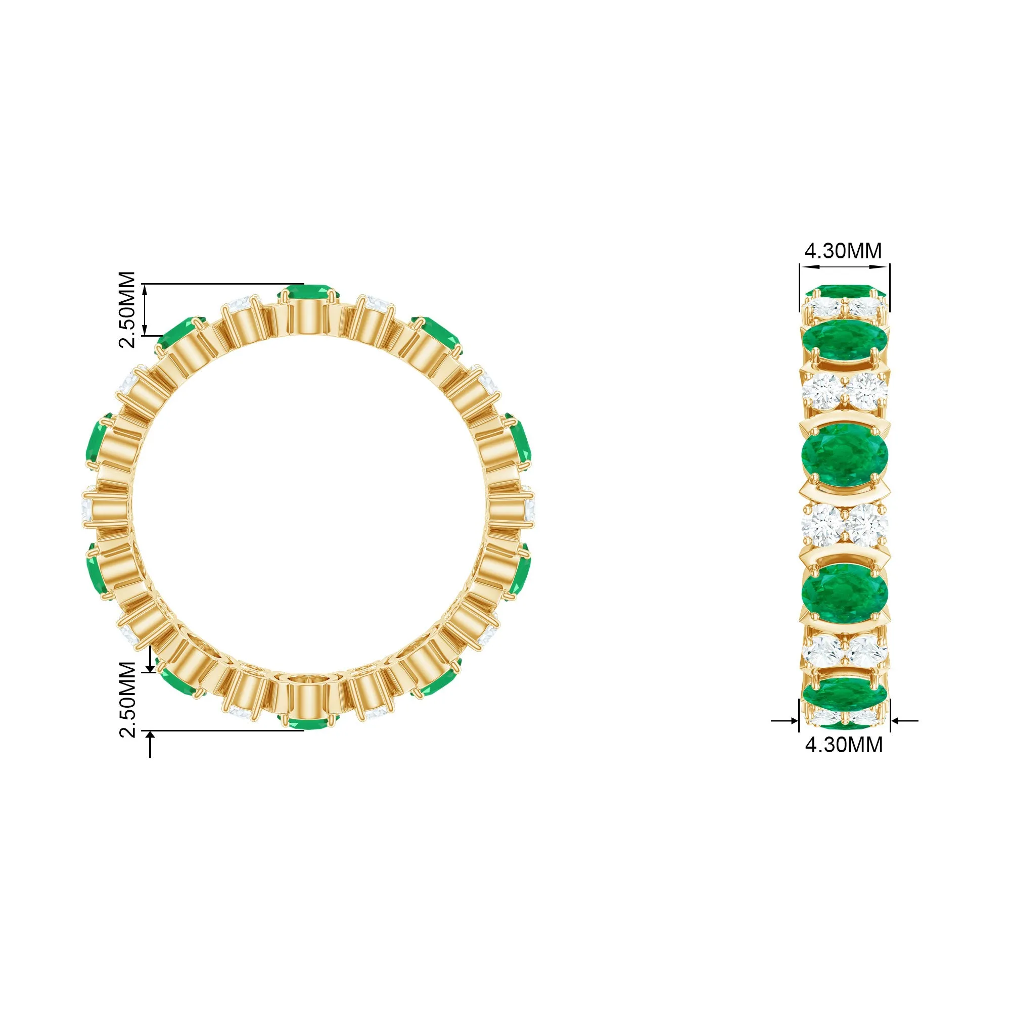 Oval Emerald and Moissanite Eternity Ring